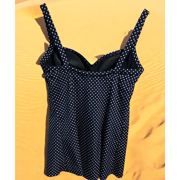 Anne Klein Swim Dress Women’s 16 Navy Polka Dot One Piece Padded Swimsuit - Picture 2 of 4